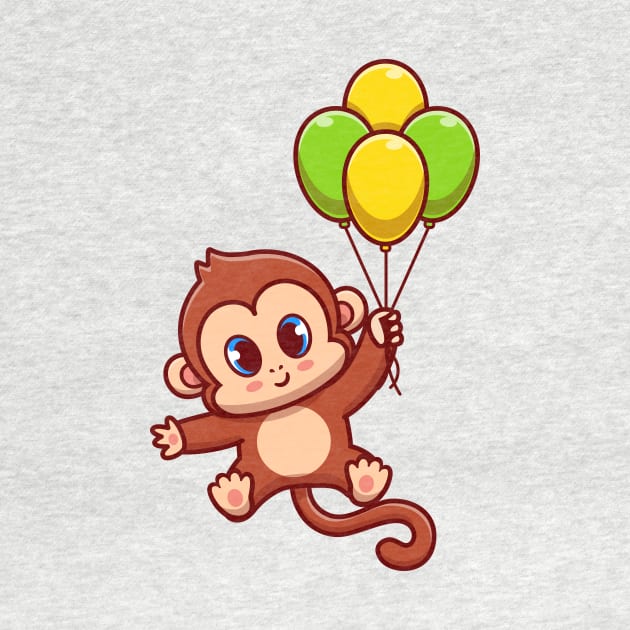 Cute Monkey Flying With Balloon Cartoon by Catalyst Labs